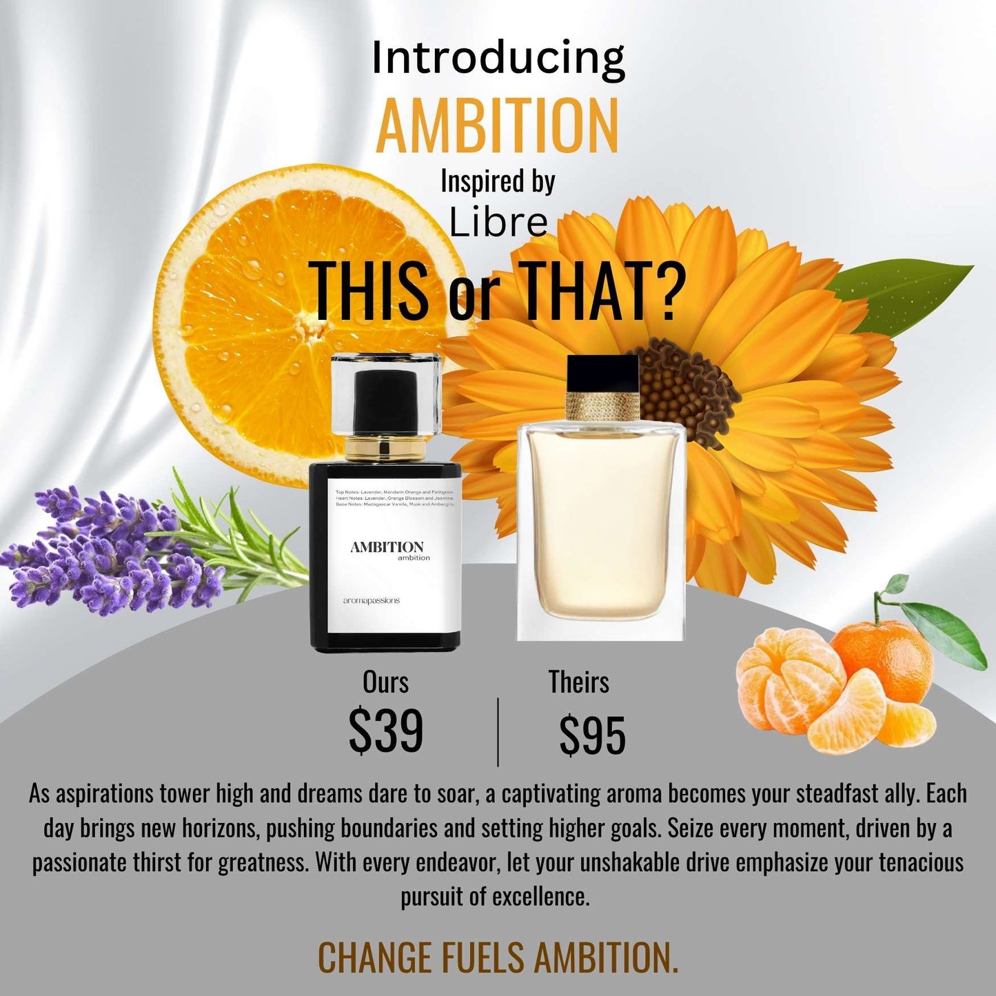 AMBITION | Inspired by YSL LIBRE | Lavender Mandarin Orange Black Currant Lavender Jasmine Vanilla Cedar Essential Oils | Libre Dupe Pheromone Perfume - aromapassions