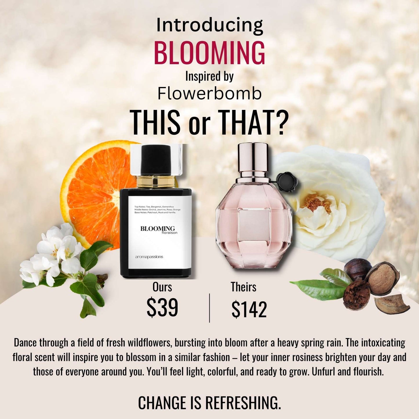 BLOOMING | Inspired by VIKTOR ROLF FLOWERBOMB | Flowerbomb Dupe Pheromone Eau De Parfum | Bergamot Jasmine Patchouli Vanilla Rose Essential Oils - aromapassions