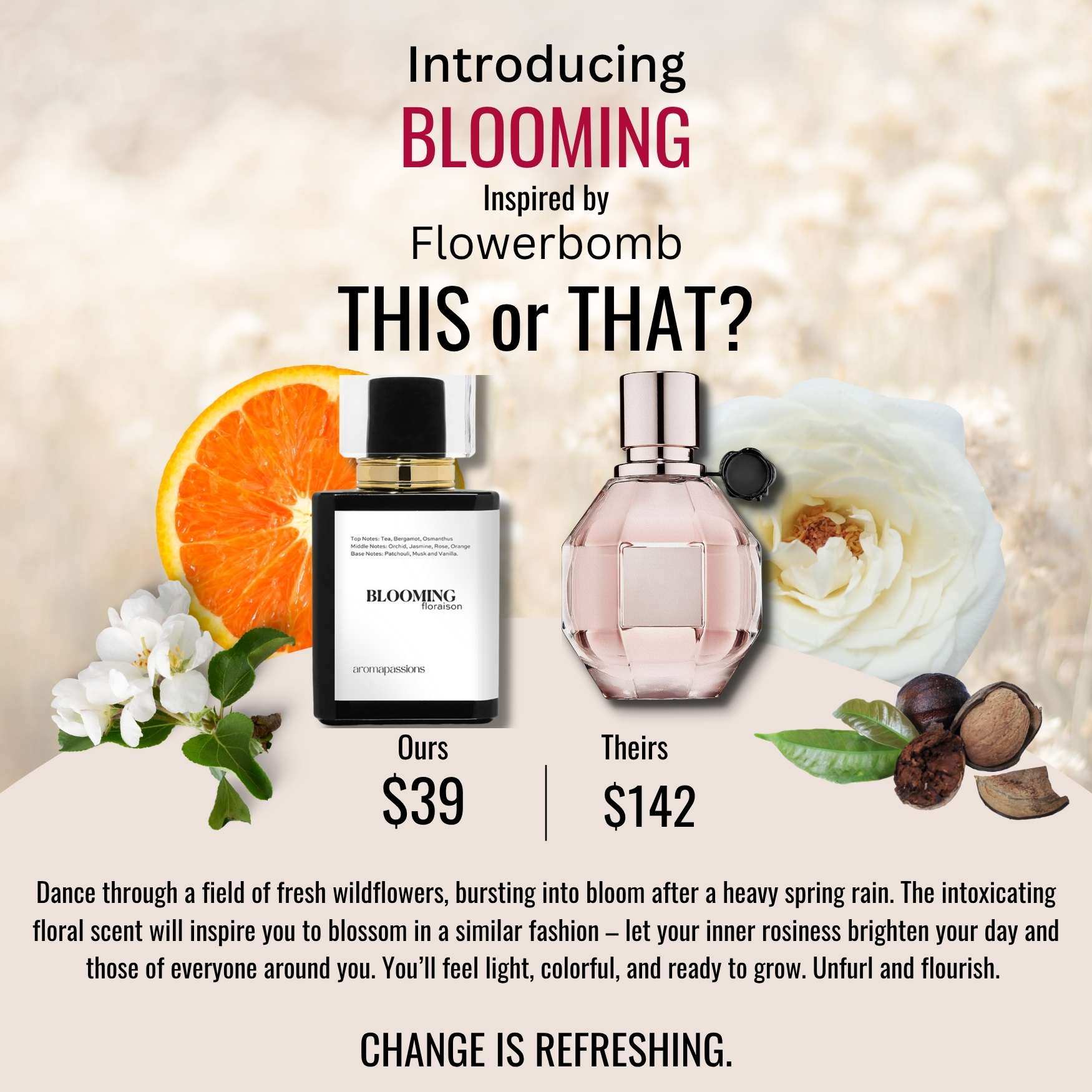 BLOOMING | Inspired by VIKTOR ROLF FLOWERBOMB | Flowerbomb Dupe Pheromone Eau De Parfum | Bergamot Jasmine Patchouli Vanilla Rose Essential Oils - aromapassions