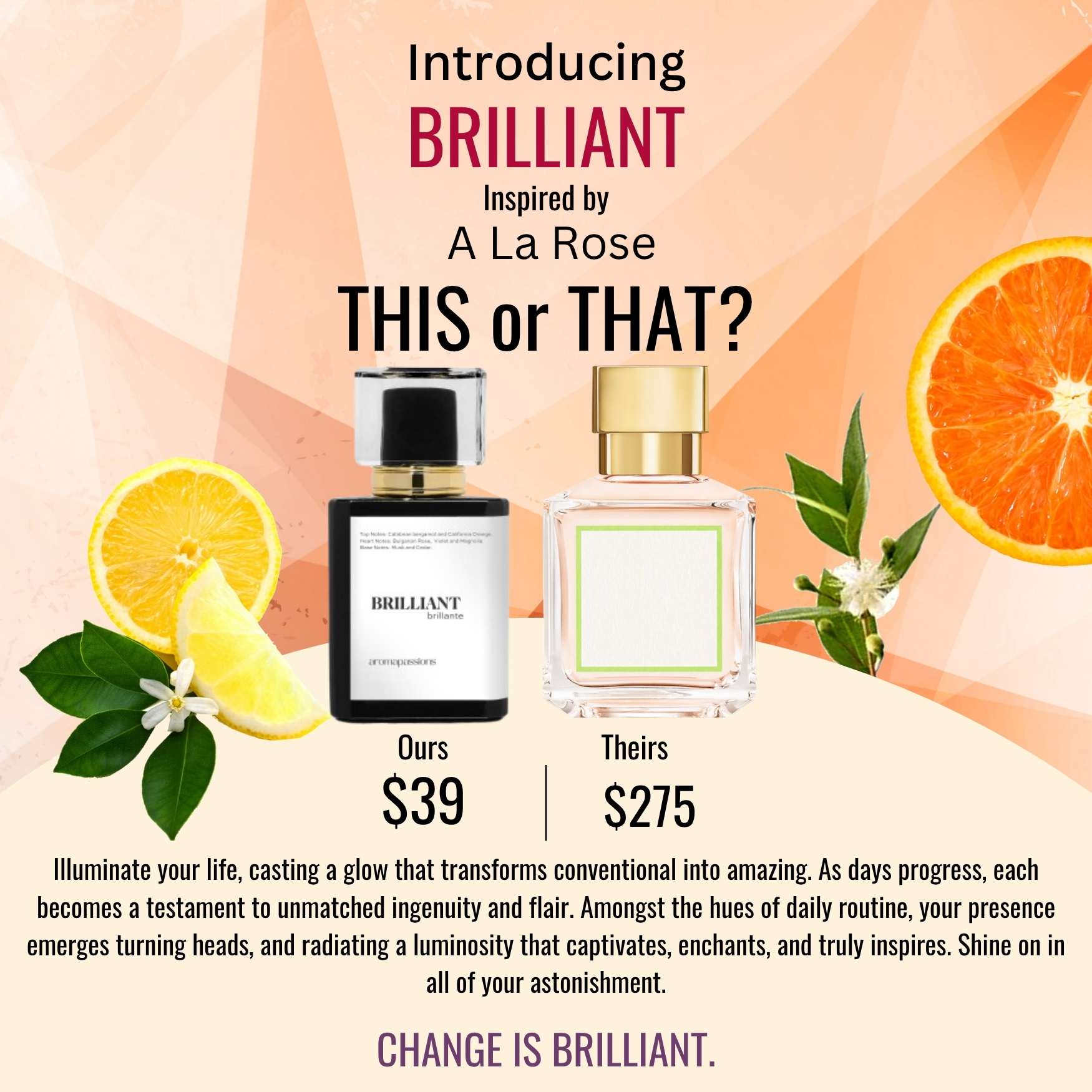 BRILLIANT | Inspired by MFK A LA ROSE | Bergamot Orange Rose Violet Magnolia Cedar Essential Oils | Maison Francis Kurkdjian A La Rose Dupe Pheromone Perfume - aromapassions