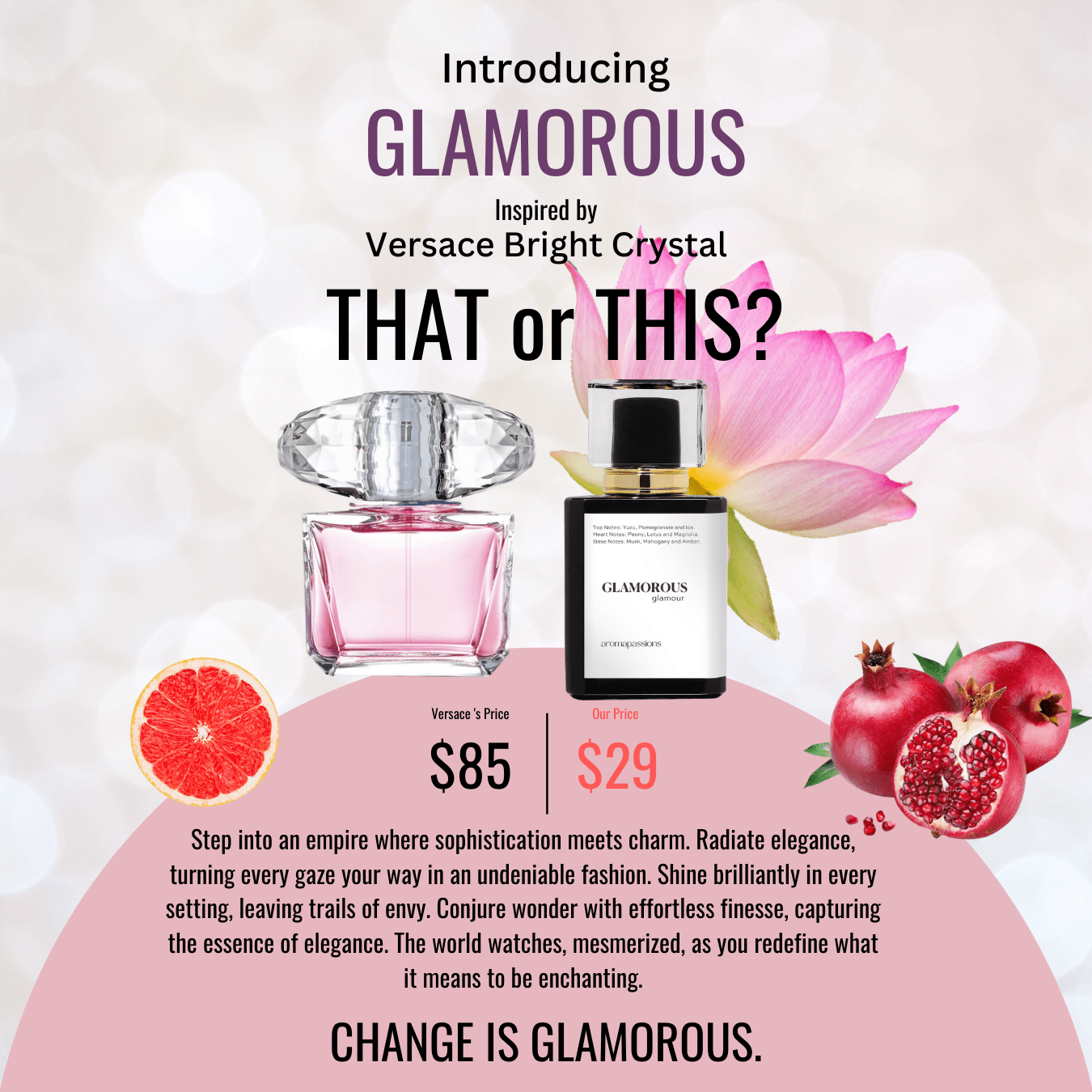 GLAMOROUS | Inspired by VERSACE BRIGHT CRYSTAL | Bright Crystal Dupe Pheromone Perfume - aromapassions