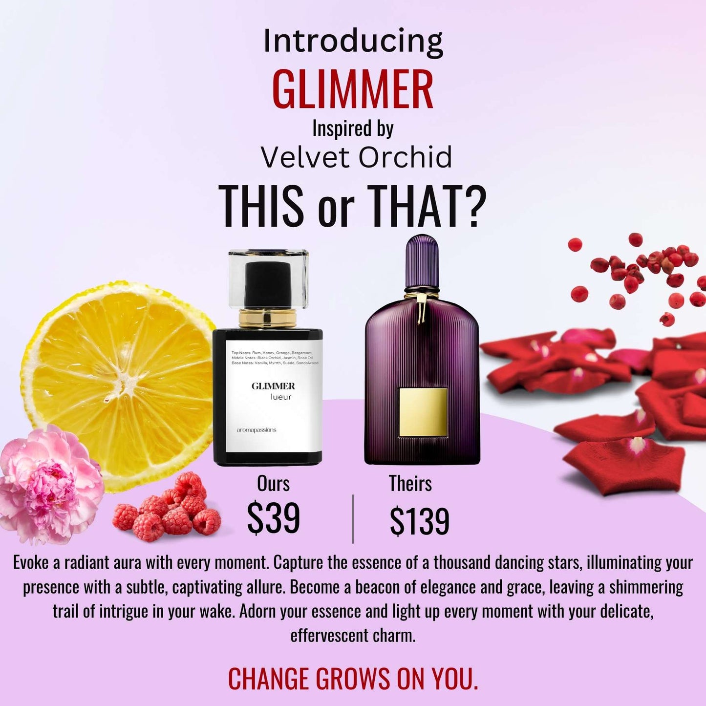 GLIMMER | Inspired by TOM FORD VELVET ORCHID | Velvet Orchid Dupe Pheromone Perfume - aromapassions
