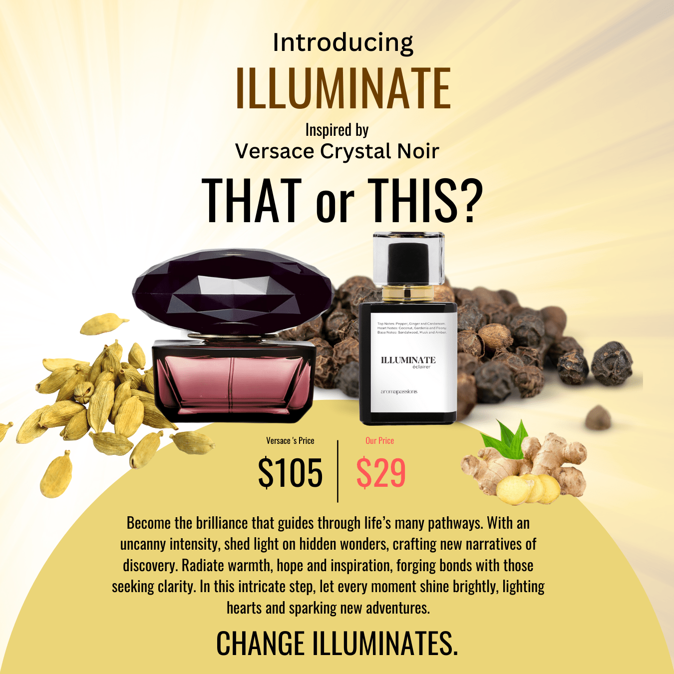 ILLUMINATE | Inspired by VERSACE CRYSTAL NOIR | Crystal Noir Dupe Pheromone Perfume - aromapassions