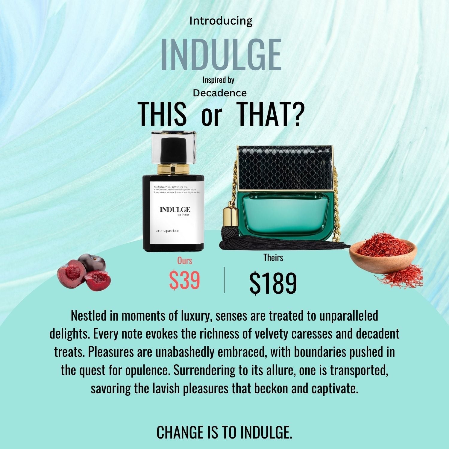 INDULGE | Inspired by MARK JACOBS DECADENCE | Decadence Dupe Pheromone Perfume - aromapassions