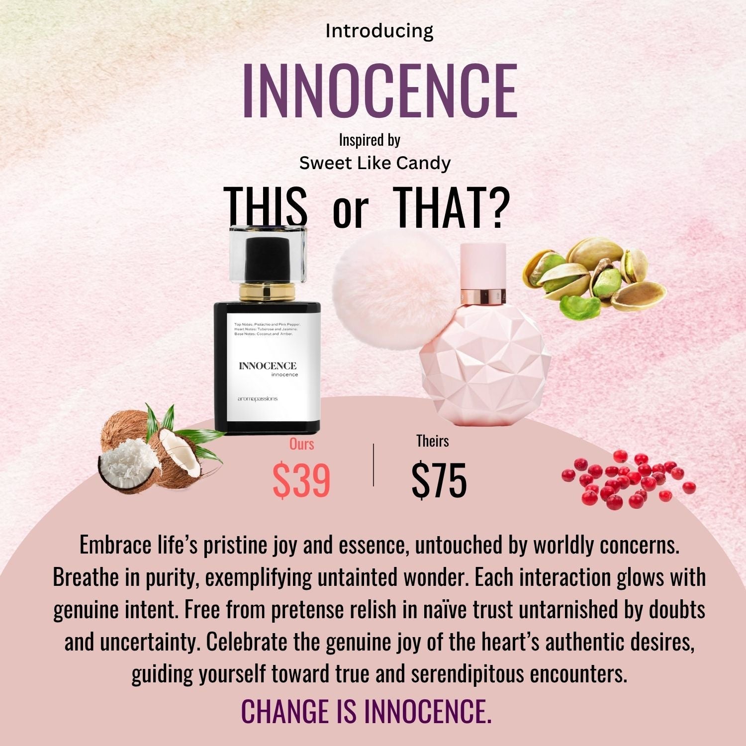 INNOCENCE | Inspired by ARIANA GRANDE SWEET LIKE CANDY | Sweet Like Candy Dupe Pheromone Perfume - aromapassions