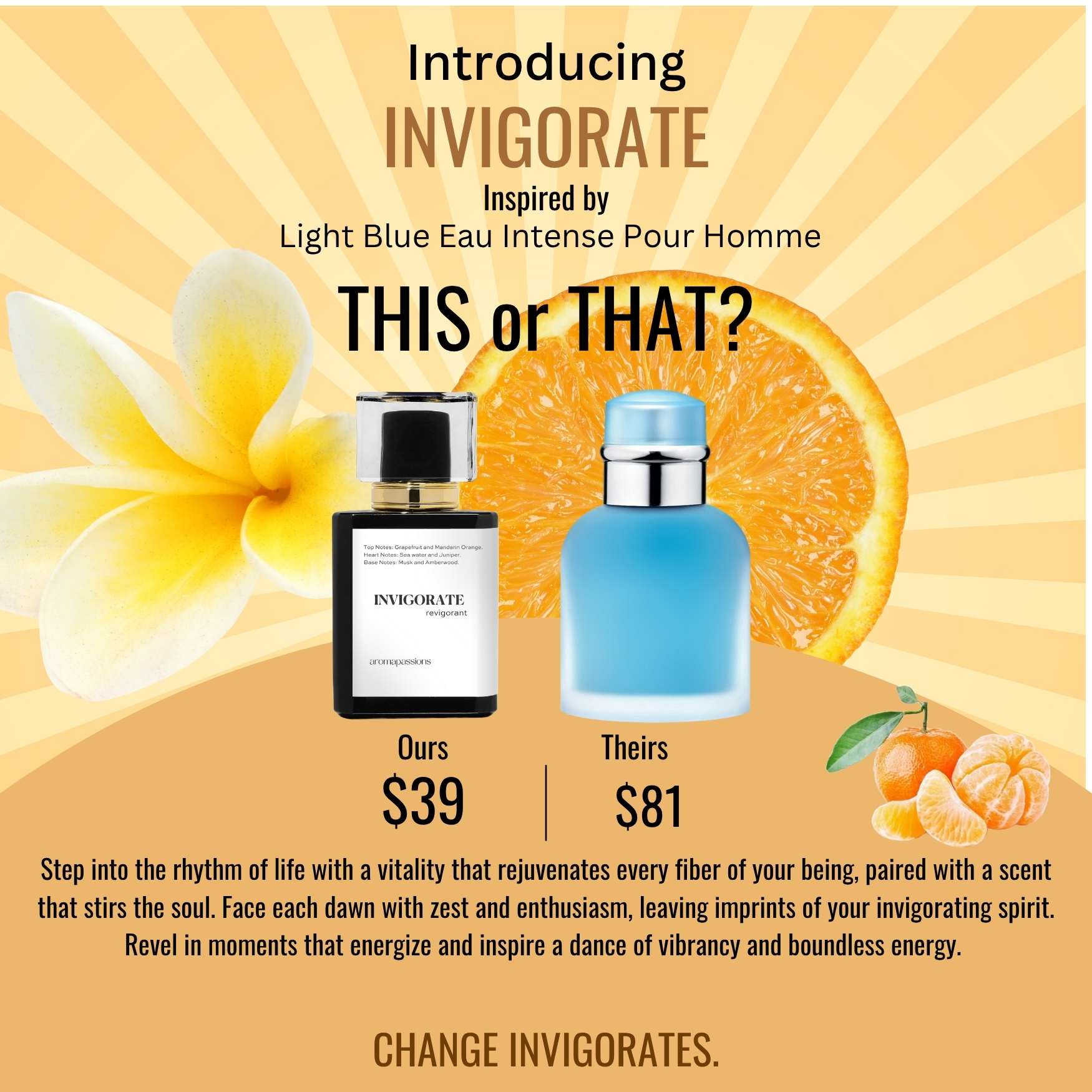 INVIGORATE | Inspired by DOLCE GABBANA LIGHT BLUE EAU INTENSE POUR HOMME | Grapefruit Mandarin Orange Juniper Essential Oil | Light Blue Dupe Pheromone Perfume - aromapassions