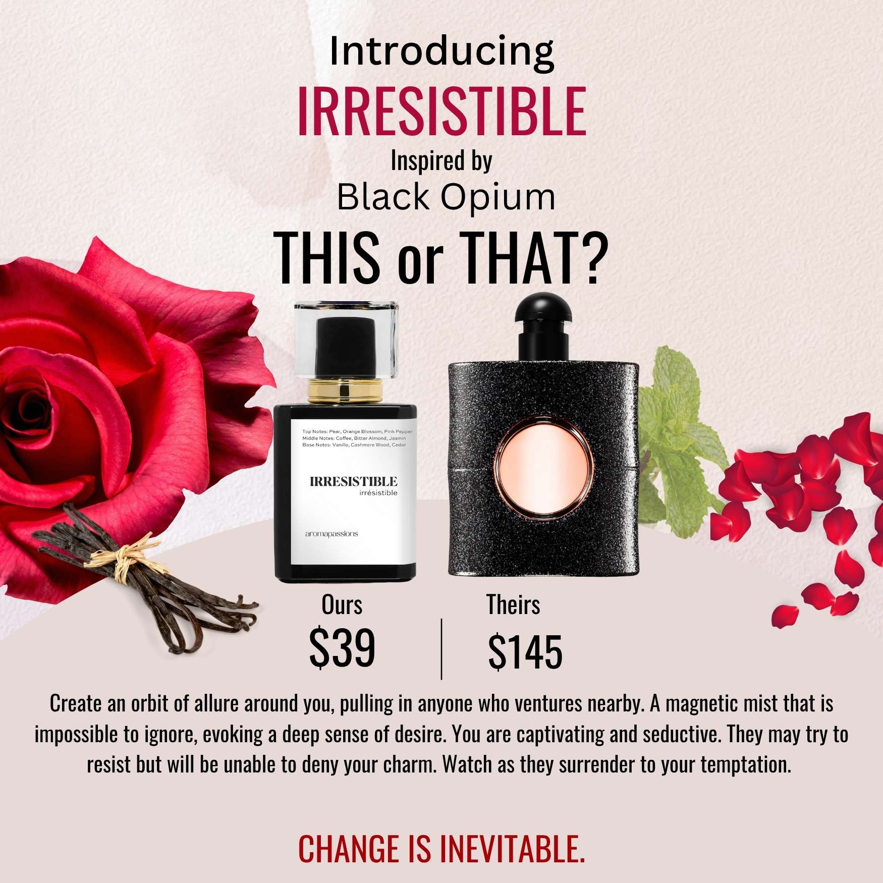 IRRESISTIBLE | Inspired by YSL BLACK OPIUM | Black Opium Dupe Pheromone Perfume - aromapassions