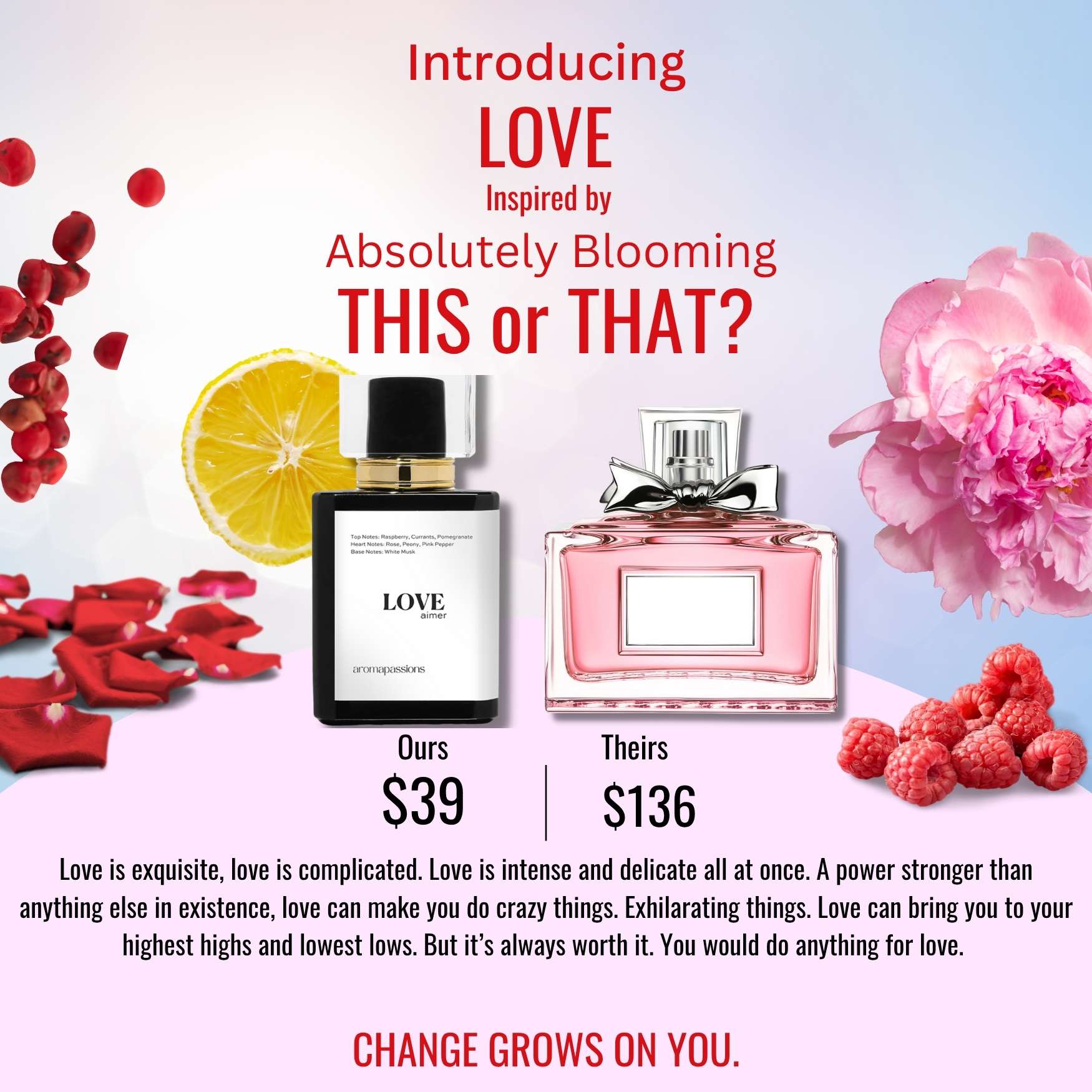 LOVE | Inspired by ABSOLUTELY BLOOMING | Absolutely Blooming Dupe Pheromone Eau De Perfume | Scent Notes Rose Peony Pink Pepper Essential Oils - aromapassions