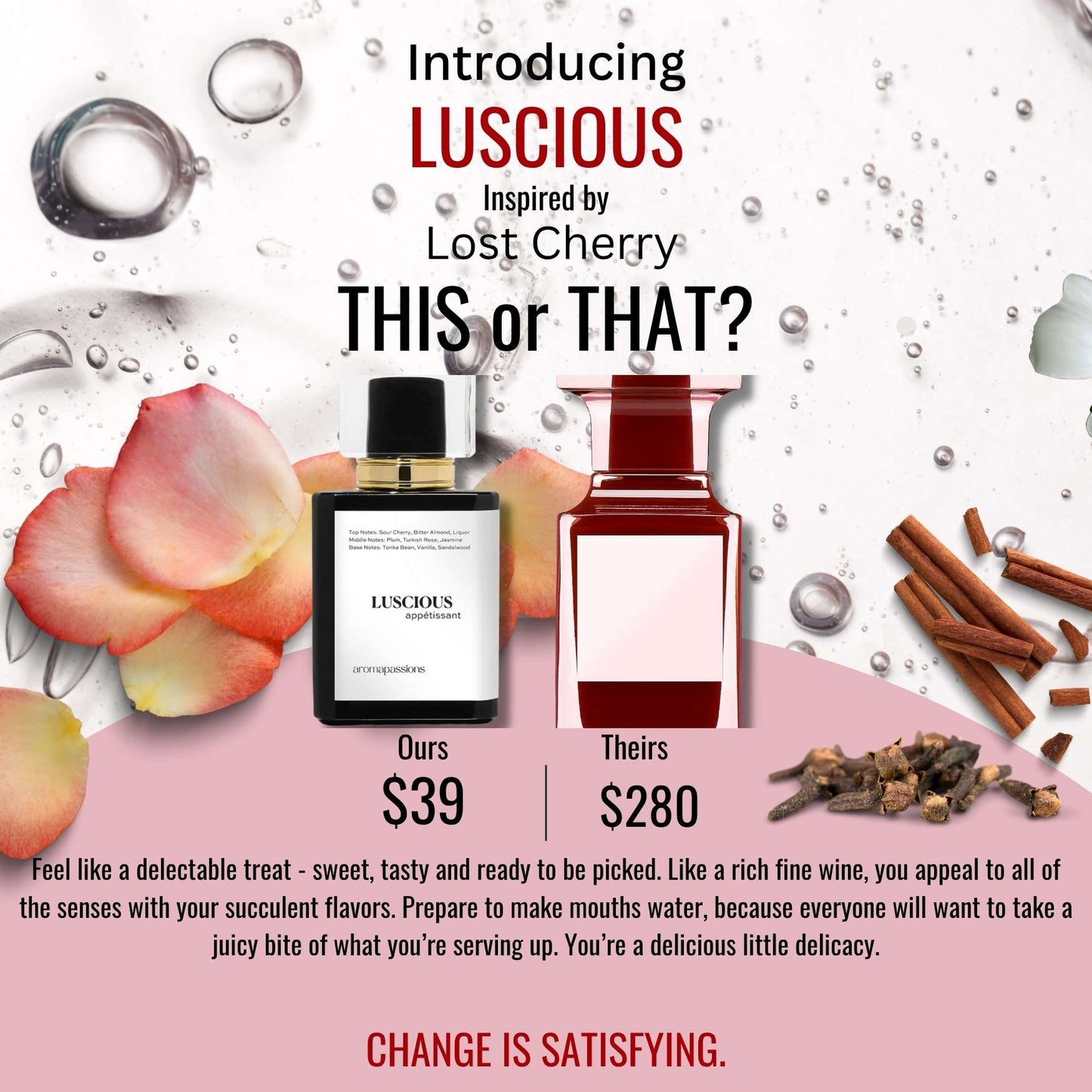LUSCIOUS | Inspired by TOM FORD LOST CHERRY | Lost Cherry Dupe Pheromone Perfume | Cherry Scent Notes | Vanilla Cedarwood Vetiver Jasmine Cinnamon Turkish Rose Essential Oils - aromapassions