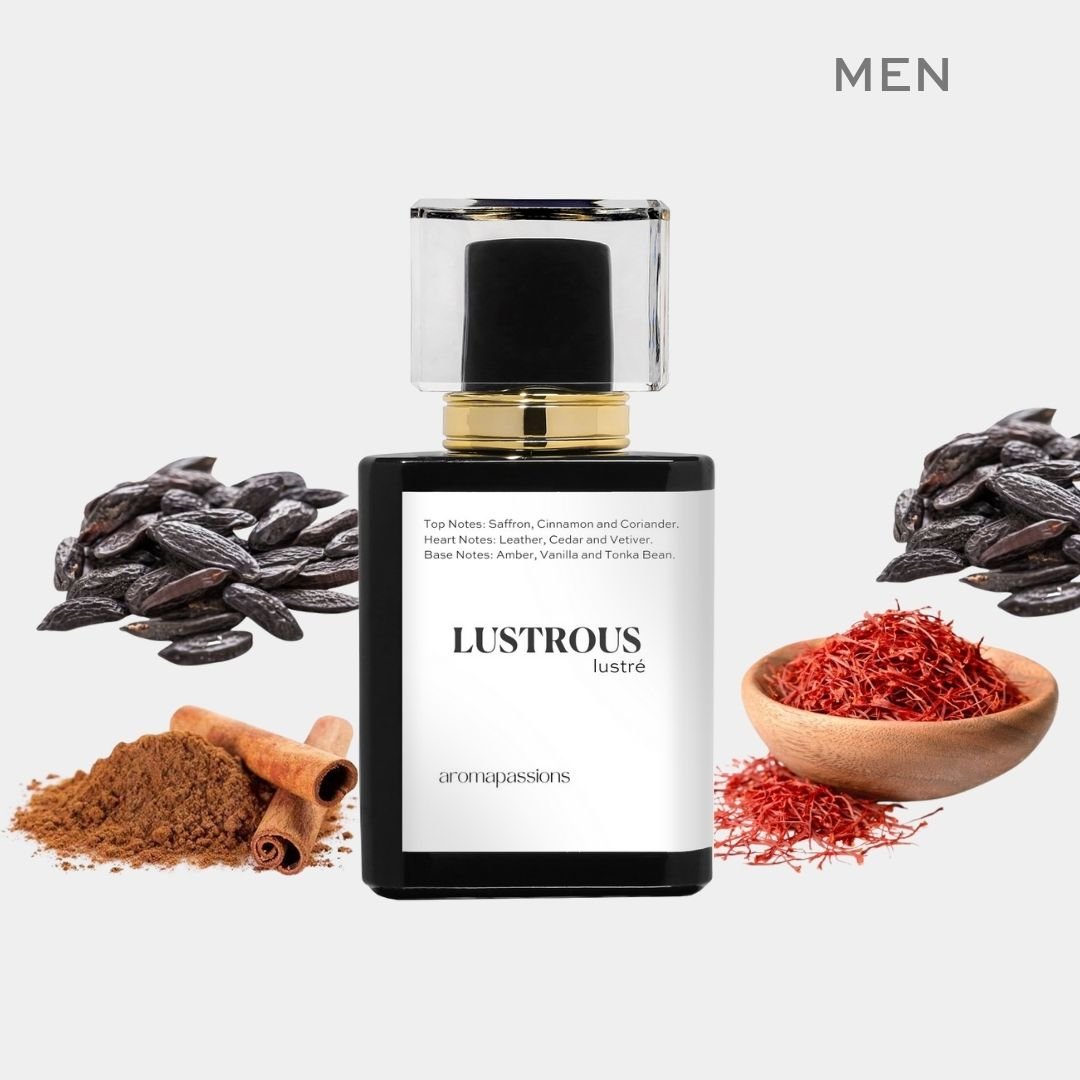 LUSTROUS | Inspired by ISSEY MIYAKE L'EAU D'ISSEY POUR HOMME NOIR AMBRE | L'Eau D'Issey Pour Homme Dupe Pheromone Men Perfume | Nutmeg Coriander Cedar Papyrus Vetiver Amber Vanilla Tonka Bean Essential Oils - aromapassions