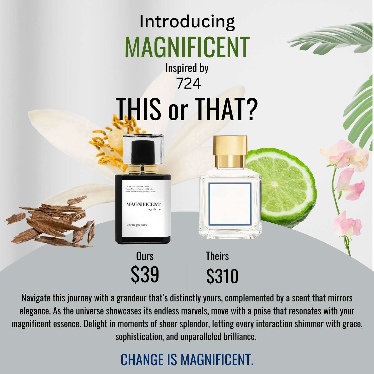 MAGNIFICENT | Inspired by MFK 724 | Calabrian Bergamot Sweet Pea Jasmin Sandalwood Essential Oils | 724 Dupe Pheromone Perfume - aromapassions