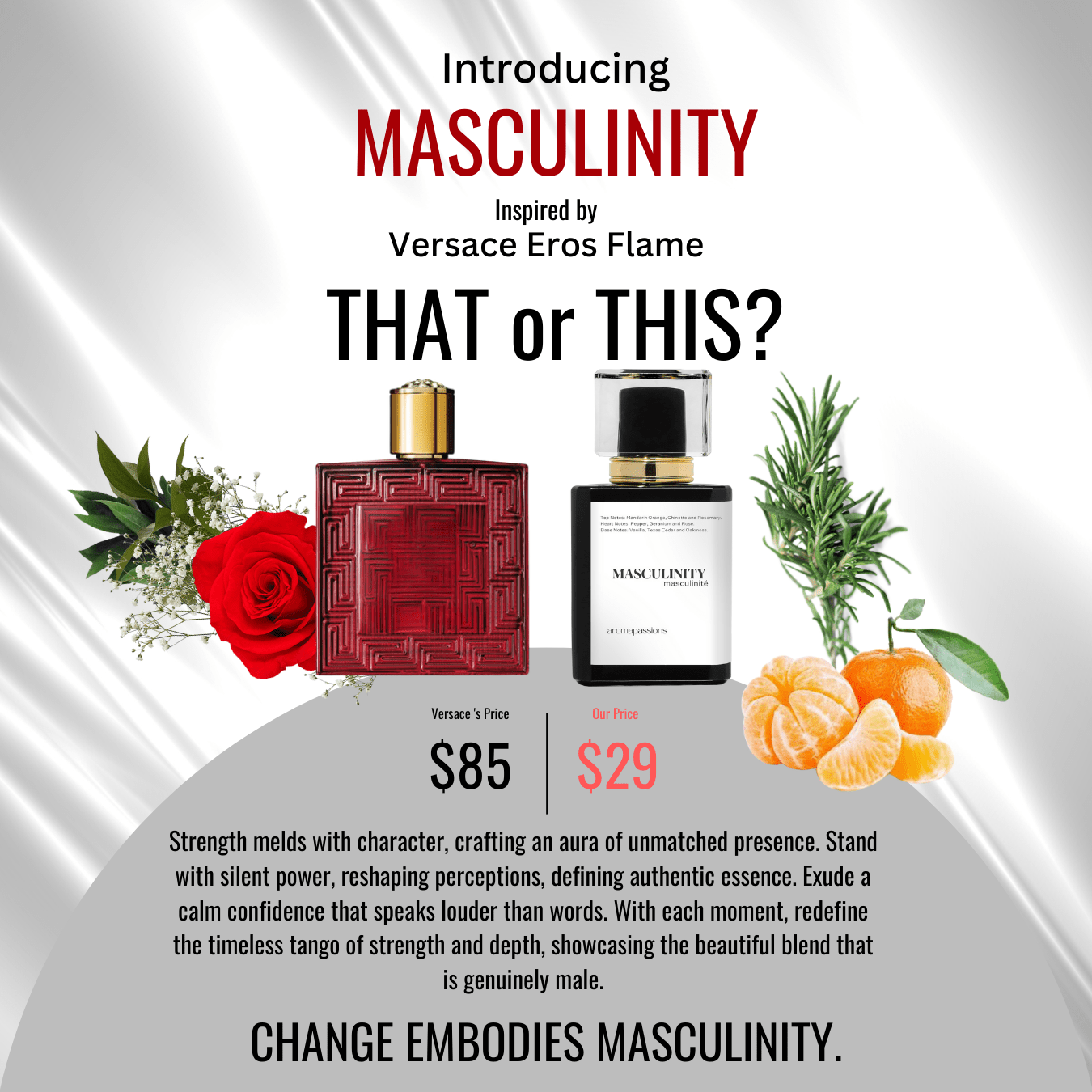 MASCULINITY | Inspired by VERSACE EROS FLAME | Eros Flame Dupe Pheromone Perfume - aromapassions