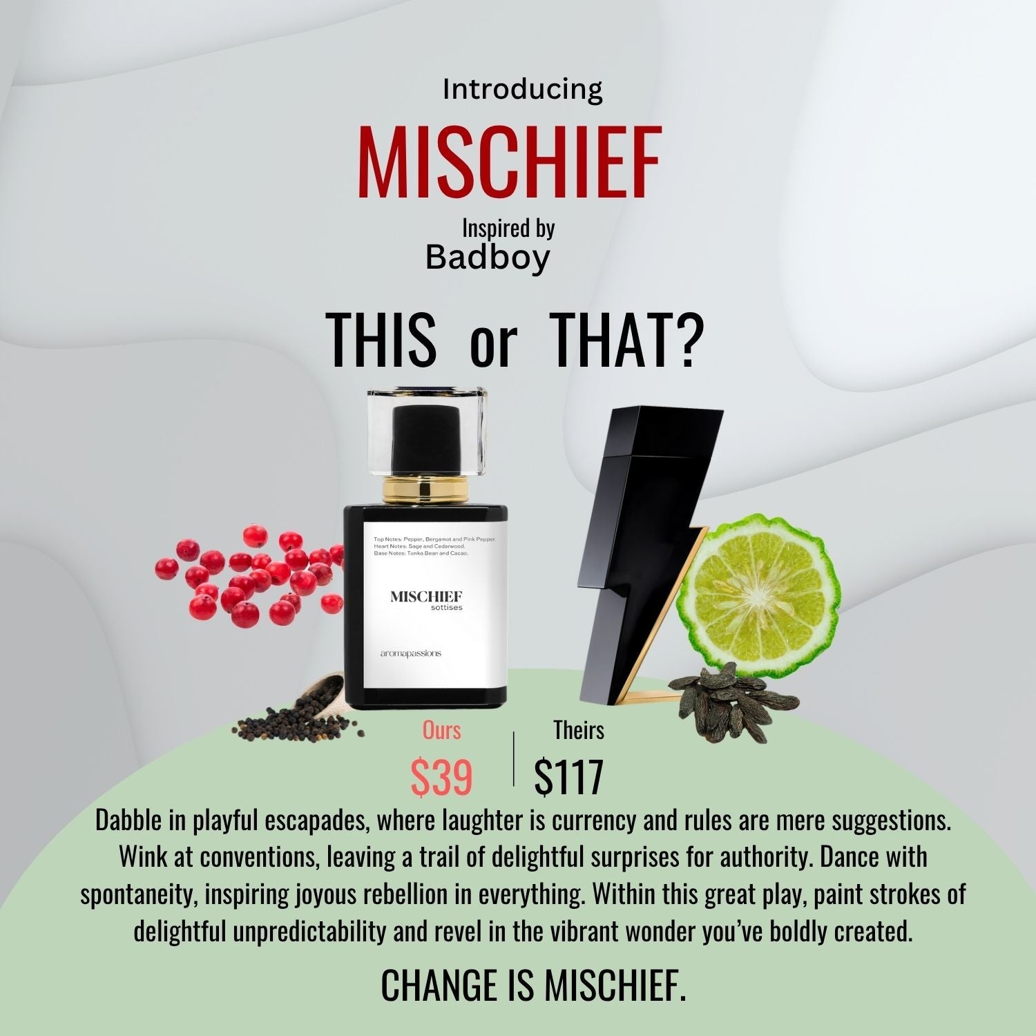 MISCHIEF | Inspired by CAROLINA HERRERA BADBOY | Badboy Dupe Pheromone Perfume - aromapassions
