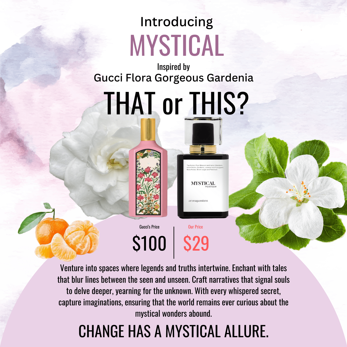 MYSTICAL | Inspired by GUCCI FLORA GORGEOUS GARDENIA | Flora Gorgeous Gardenia Dupe Pheromone Perfume - aromapassions