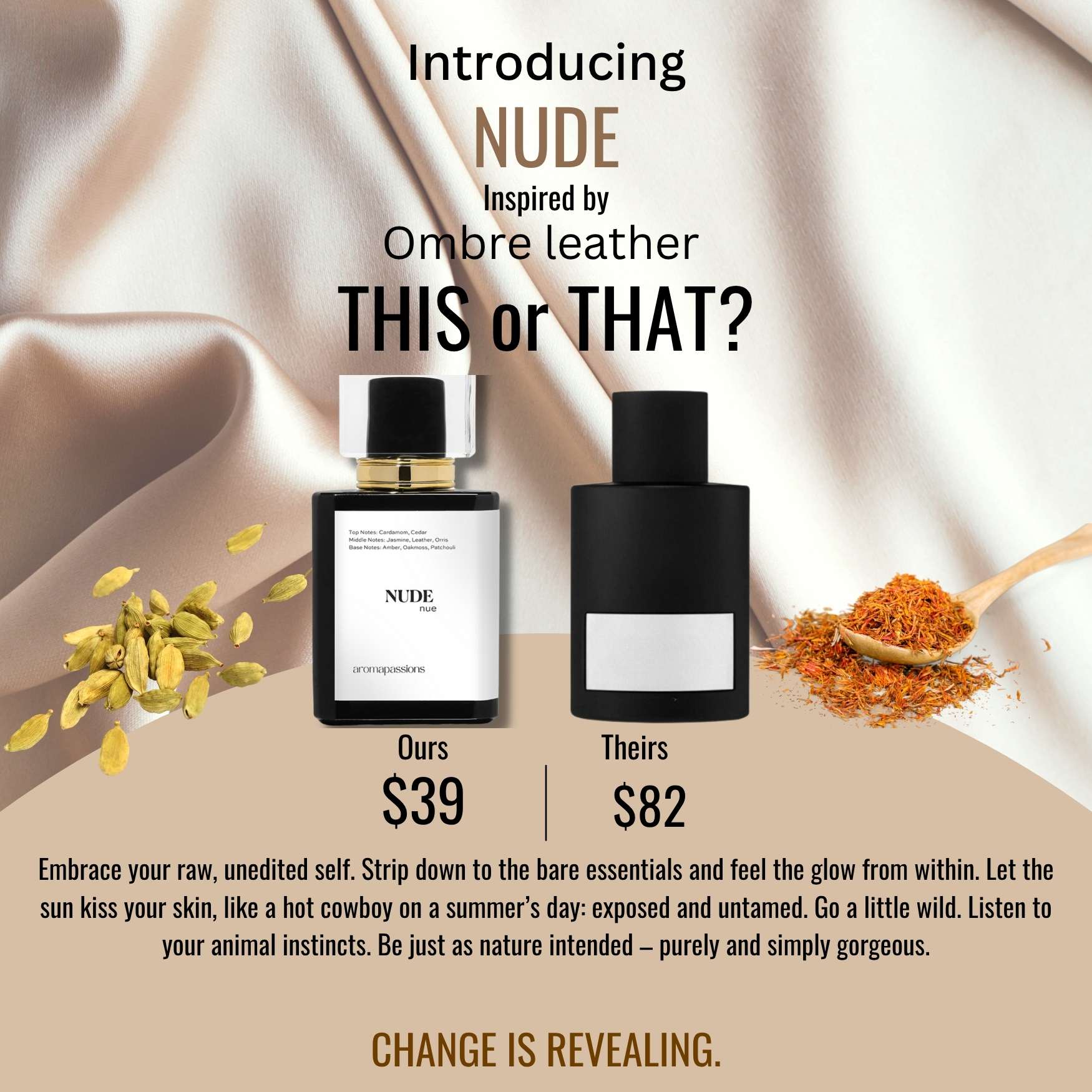NUDE | Inspired by TOM FORD OMBRE LEATHER | Ombre Leather Dupe Pheromone Men Women Perfume | Cardamom Jasmine Patchouli Essential Oilss - aromapassions