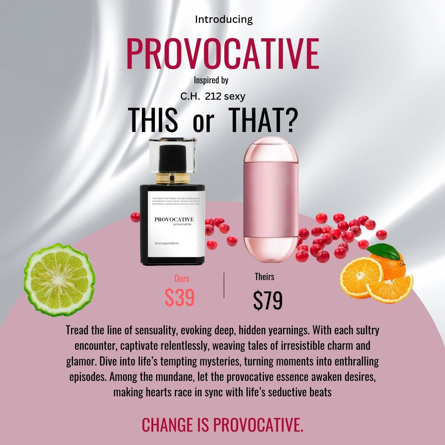 PROVOCATIVE | Inspired by CAROLINA HERRERA 212 SEXY | 212 sexy Dupe Pheromone Perfume - aromapassions