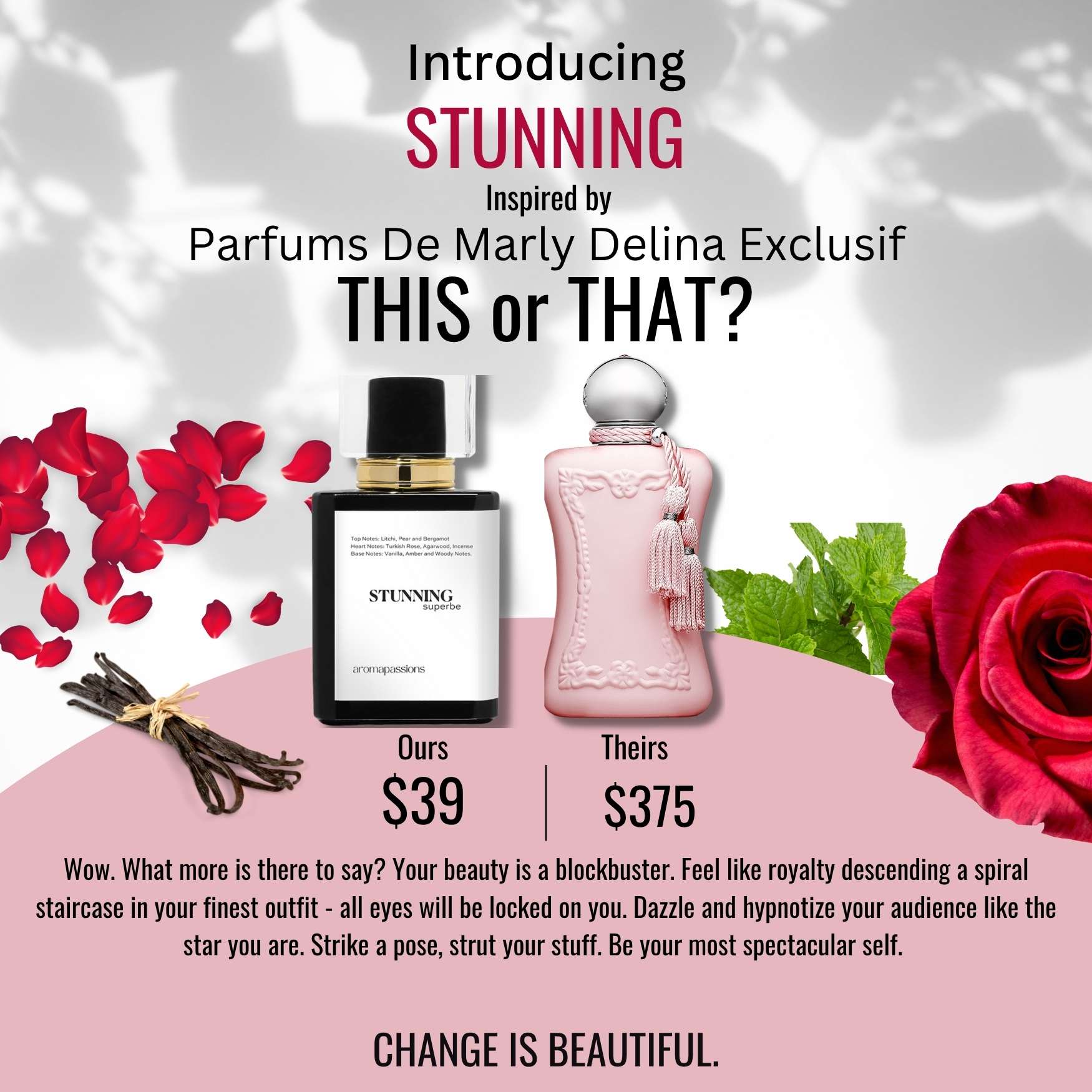 STUNNING | Inspired by MARLY DELINA EXCLUSIF | Delina Exclusif Dupe Pheromone Eau De Perfum | Rose Frankincense Vanilla Peppermint Essential Oil - aromapassions