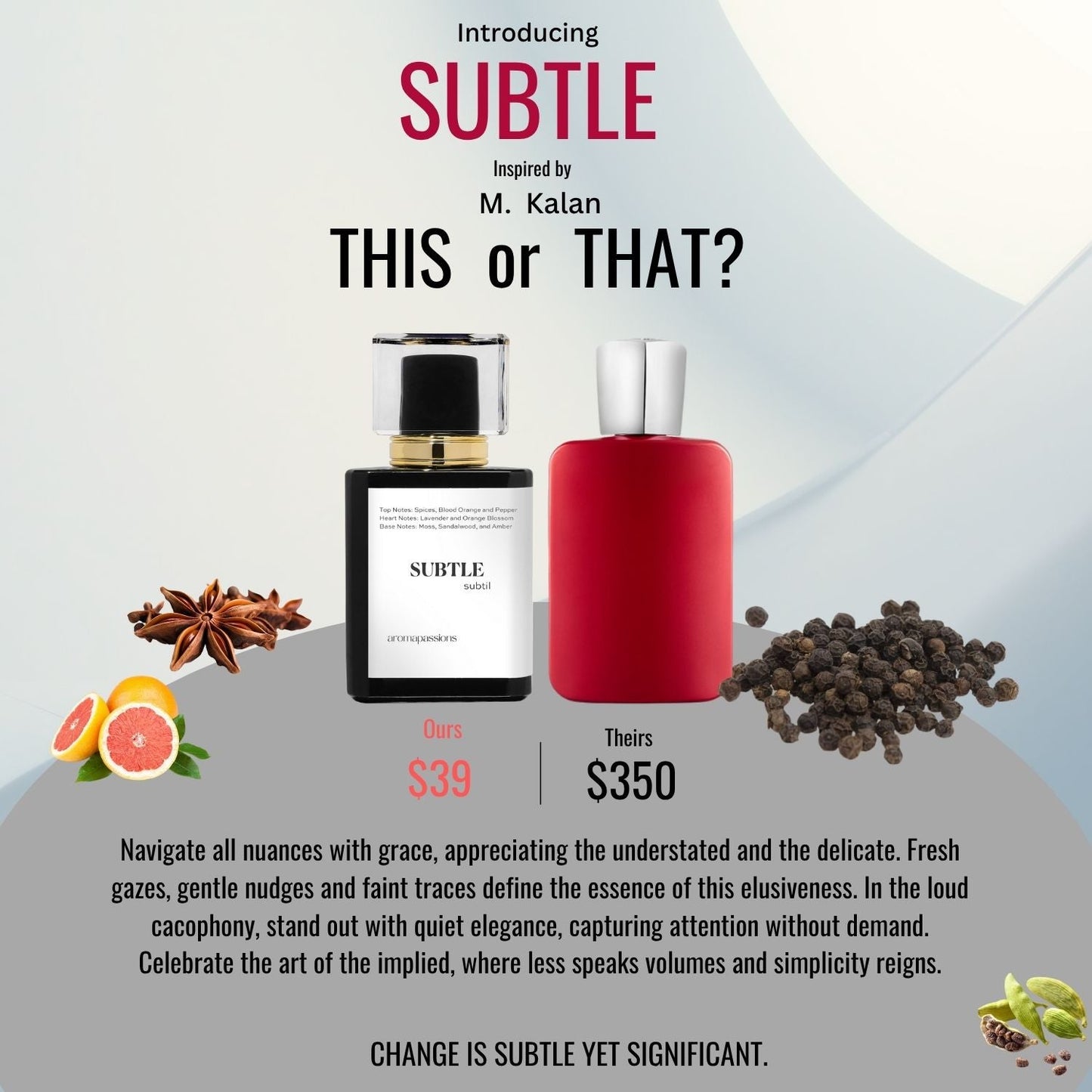 SUBTLE | Inspired by PARFUMS DE MARLY KALAN | Kalan Dupe Pheromone Perfume - aromapassions