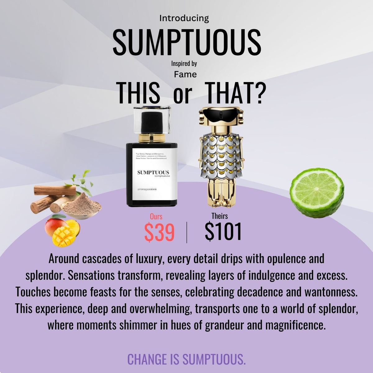 SUMPTUOUS | Inspired by PACO RABANNE FAME | Fame Dupe Pheromone Perfume - aromapassions