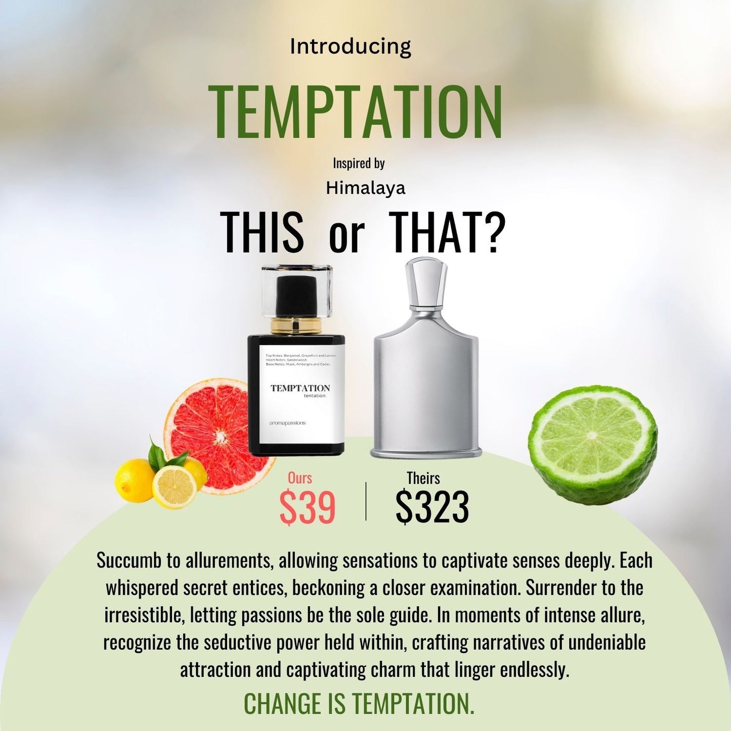 TEMPTATION | Inspired by CREED HIMALAYA | Himalaya Dupe Pheromone Perfume - aromapassions