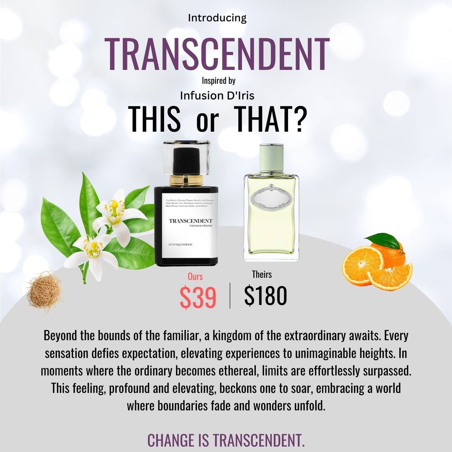 TRANSCENDENT | Inspired by PRADA INFUSION D'IRIS | Infusion D'Iris Dupe Pheromone Perfume - aromapassions