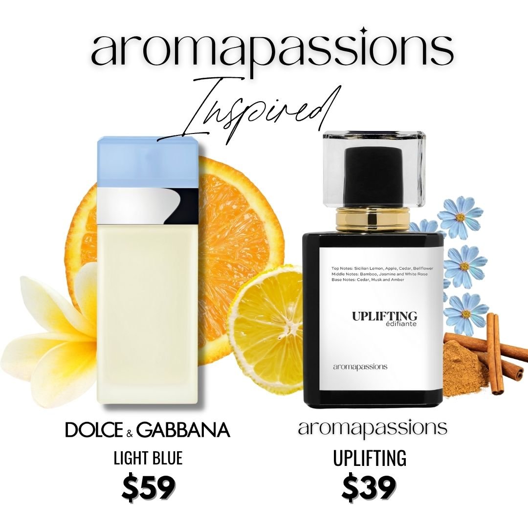 UPLIFTING | Inspired by DG LIGHT BLUE | Lemon Ginger Cinnamon Lemon Rose Jasmine Essential Oils| Light Blue Dupe Pheromone Perfume - aromapassions