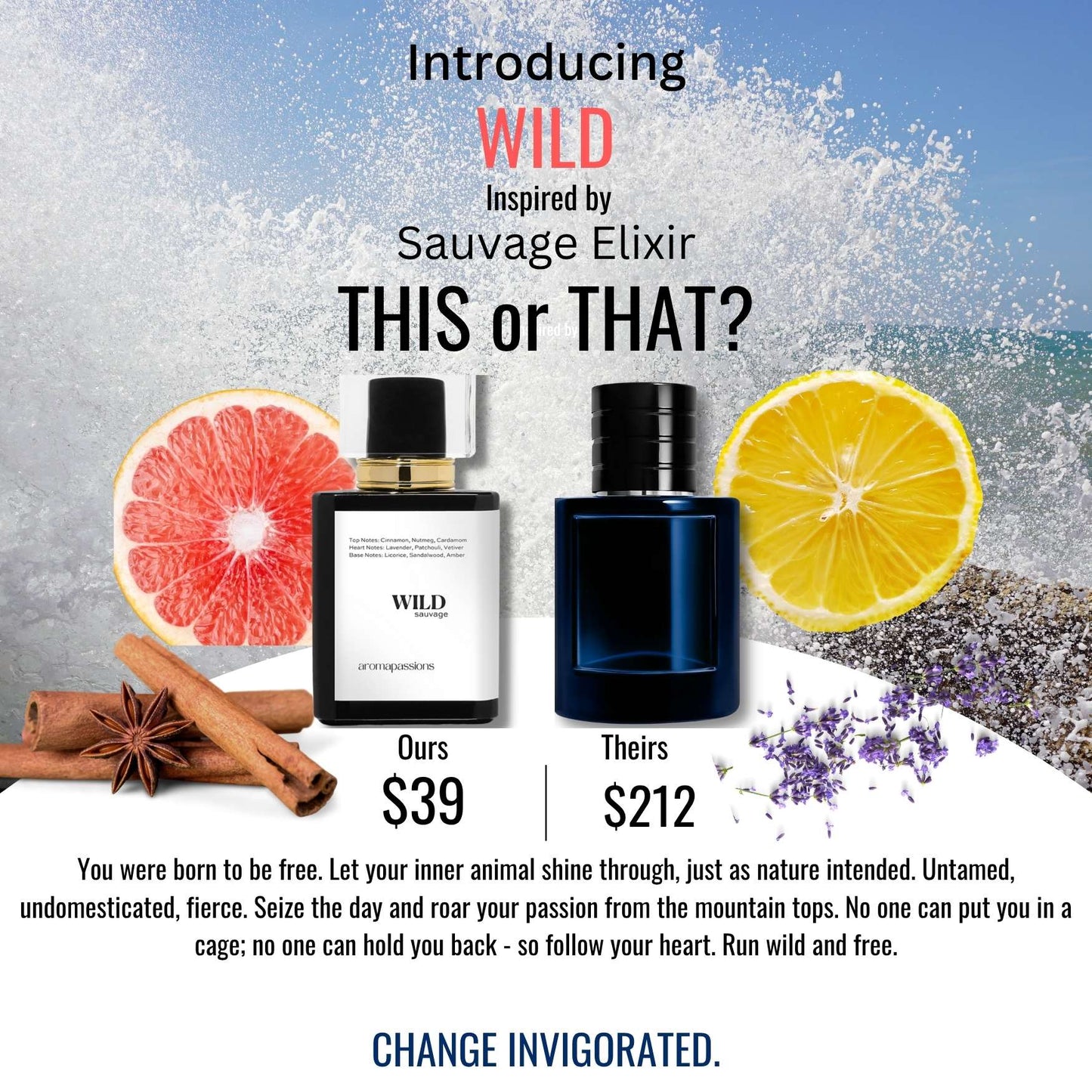 WILD | Inspired by D. SAUVAGE ELIXIR | Sauvage Elixir EDP Dupe Pheromone Perfume | Cinnamon Lavender Essential Oils | Amber Fragrance Oil Notes for Men - aromapassions