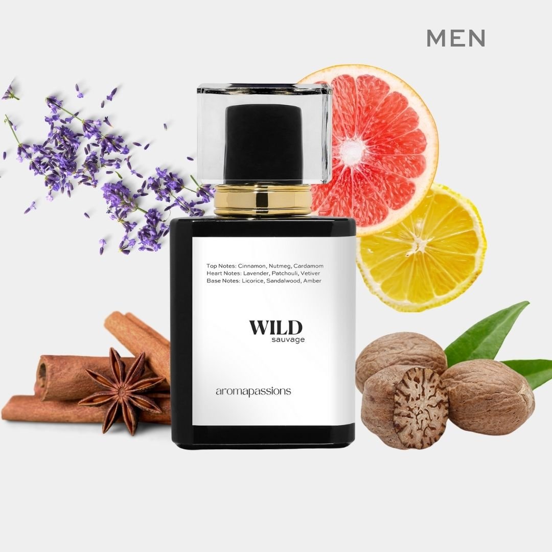 WILD | Inspired by D. SAUVAGE ELIXIR | Sauvage Elixir EDP Dupe Pheromone Perfume | Cinnamon Lavender Essential Oils | Amber Fragrance Oil Notes for Men - aromapassions
