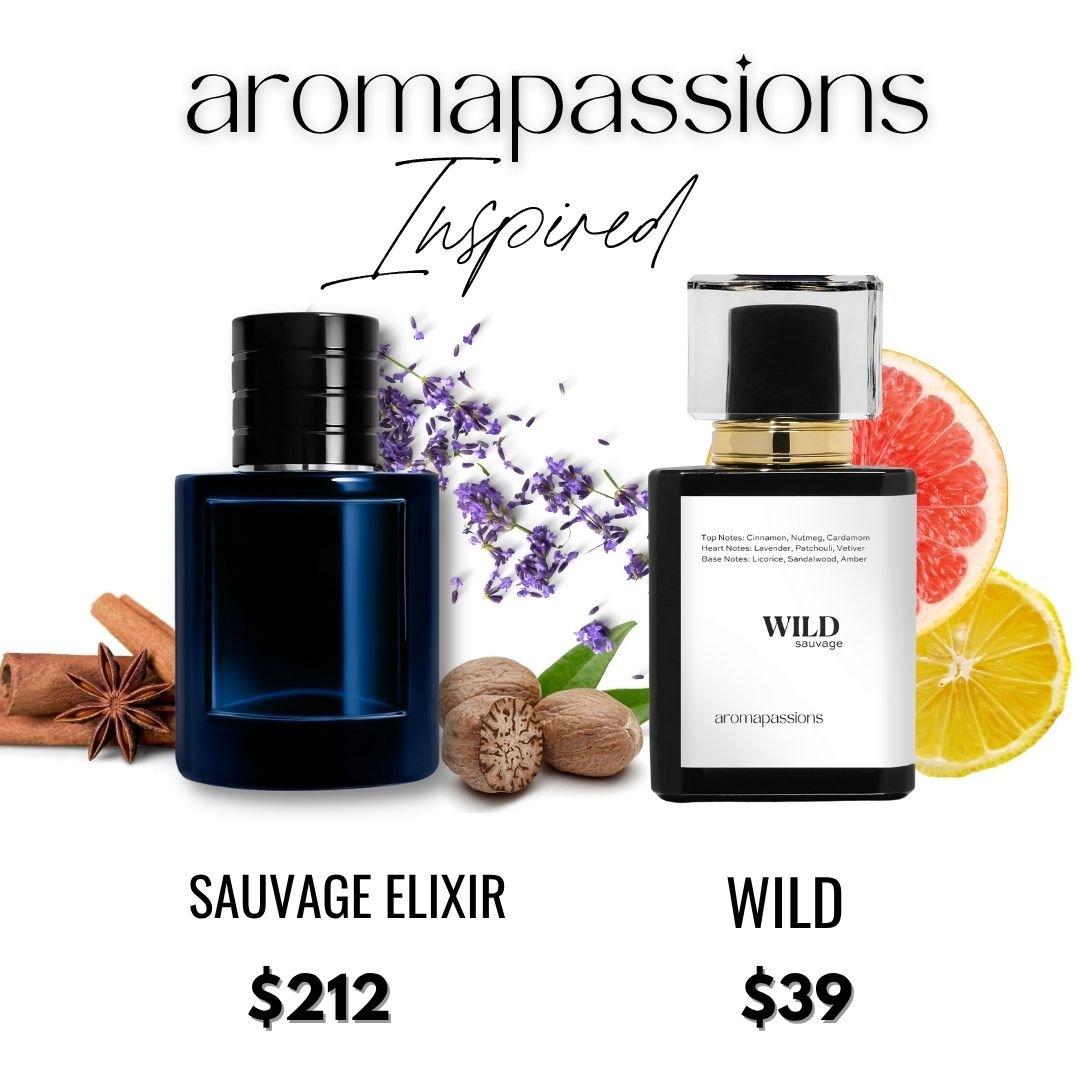 WILD | Inspired by D. SAUVAGE ELIXIR | Sauvage Elixir EDP Dupe Pheromone Perfume | Cinnamon Lavender Essential Oils | Amber Fragrance Oil Notes for Men - aromapassions